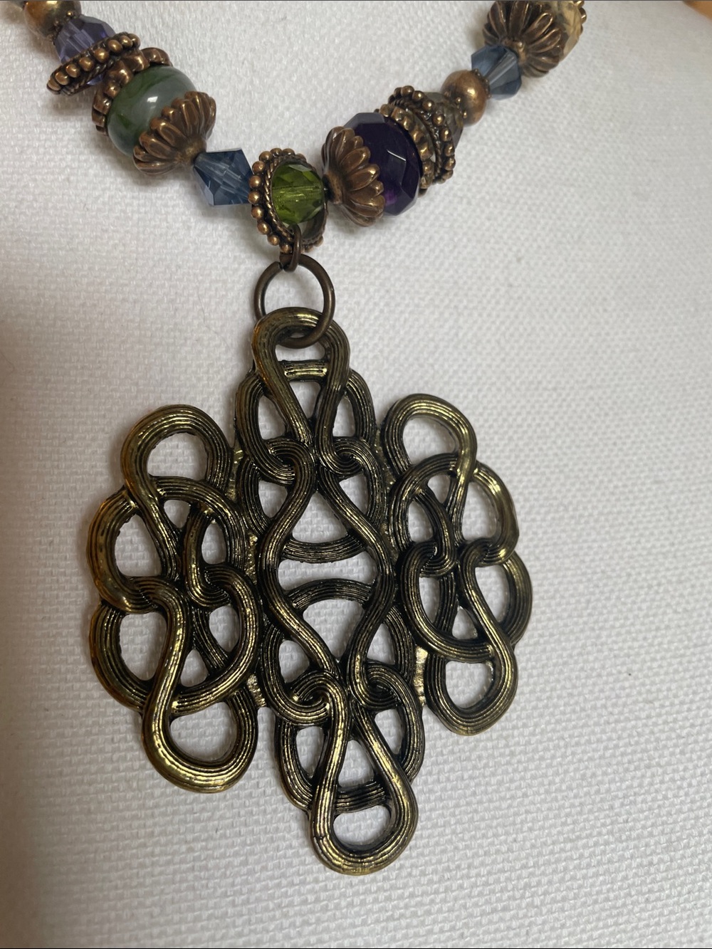 Bohemian Multi-Color Beaded Necklace with Antique Gold Pendant